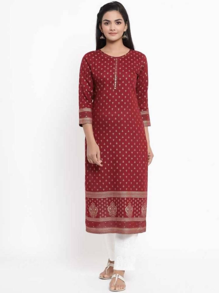 Yufta Maroon Printed Kurta