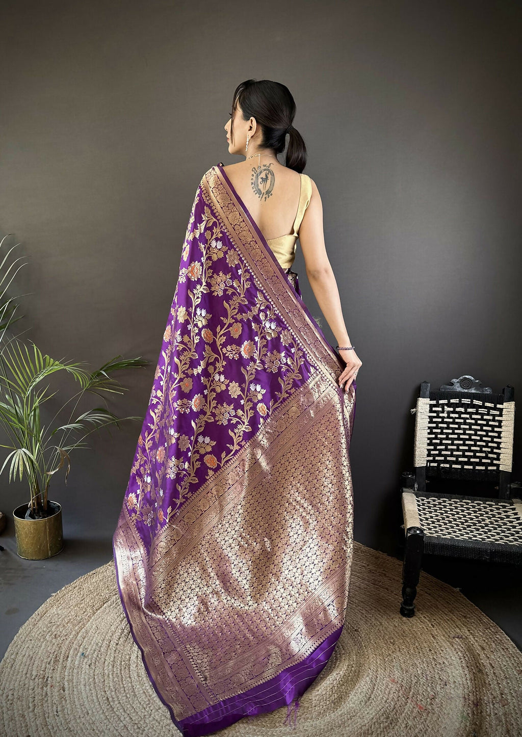 Joban Fashion Purple Floral & Ethnic Motifs Design Soft Silk Meenakari Banarasi Saree - Distacart