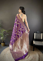 Joban Fashion Purple Floral & Ethnic Motifs Design Soft Silk Meenakari Banarasi Saree - Distacart