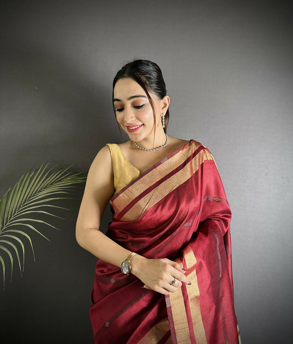 Joban Fashion Red Woven Pattern Raw Silk Kanjivaram Silk Saree - Distacart