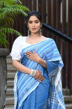 Beatitude Blue Cotton Tanchori Handloom Saree