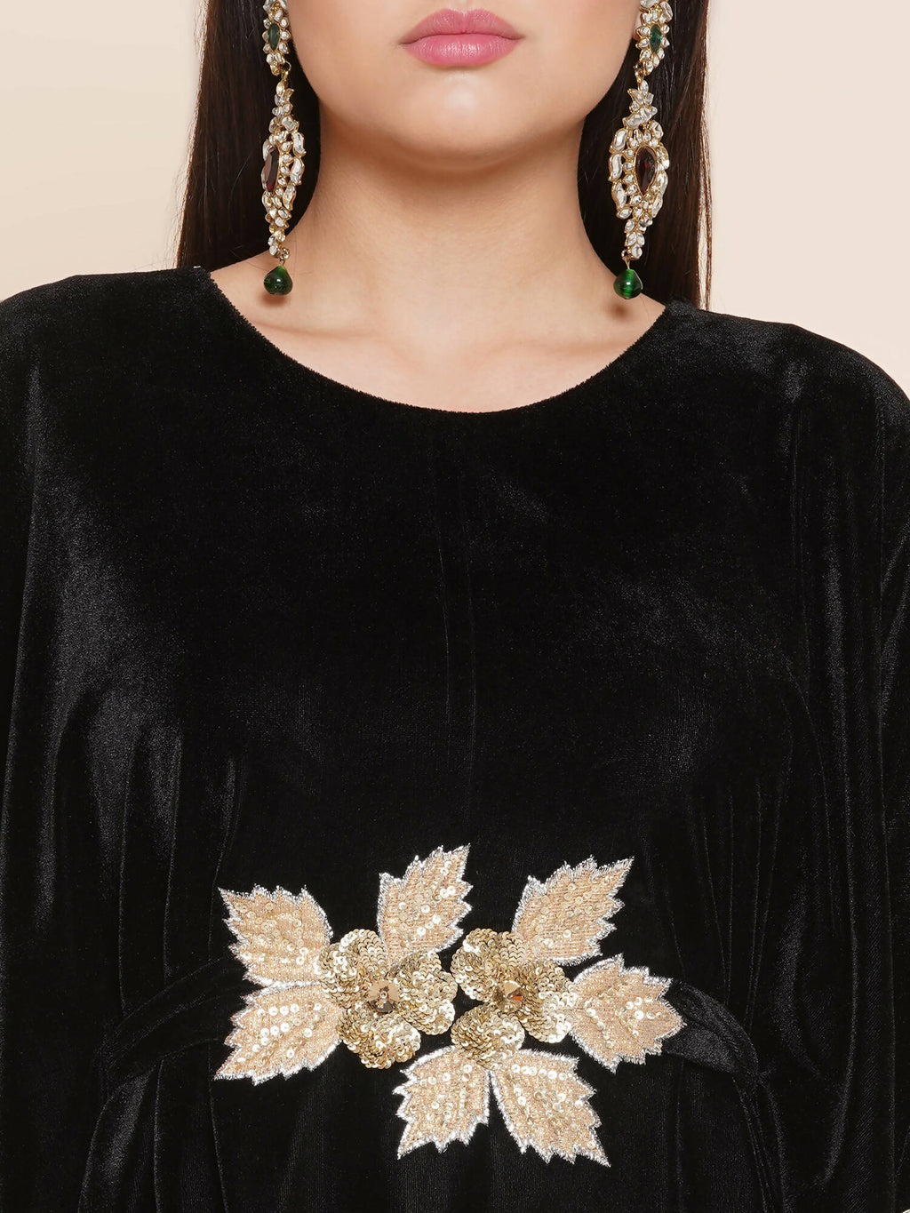 Women Republic Black Velvet Kaftaan Style Kurta With Pants - Distacart
