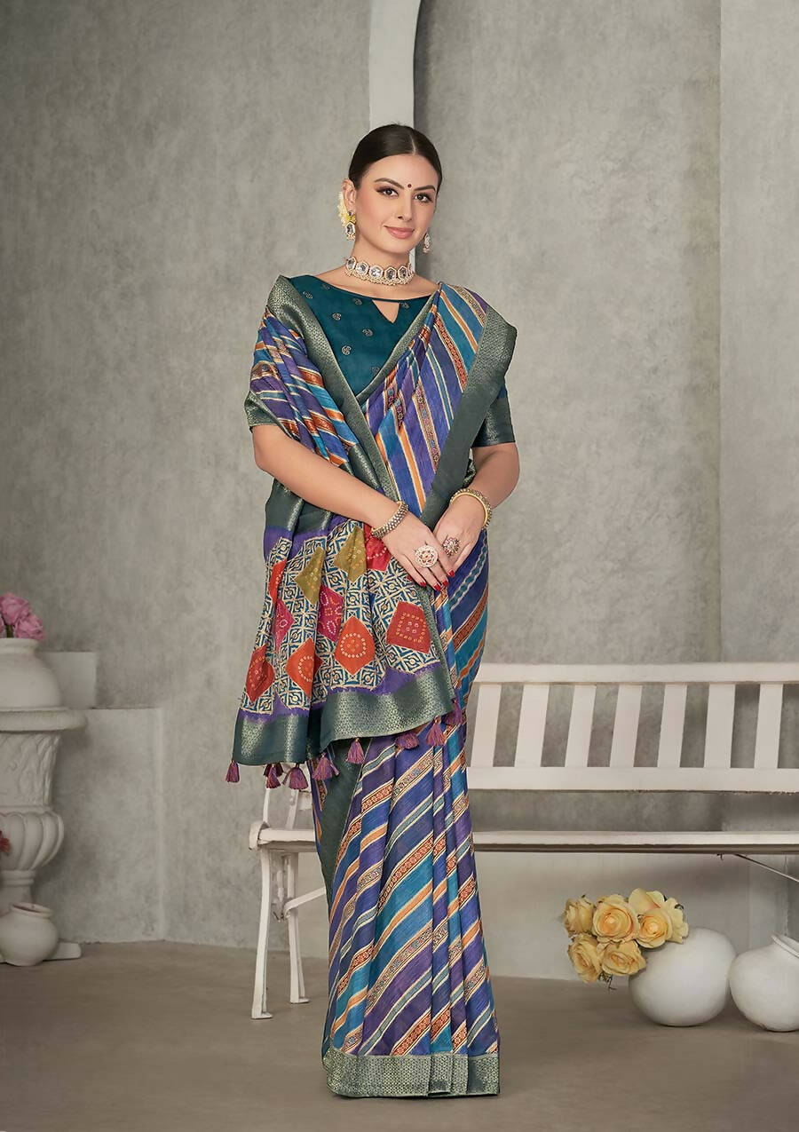 Blue Rangkat Tussar Silk Woven Design Saree with Unstitched Blouse - Mohmanthan Eshani