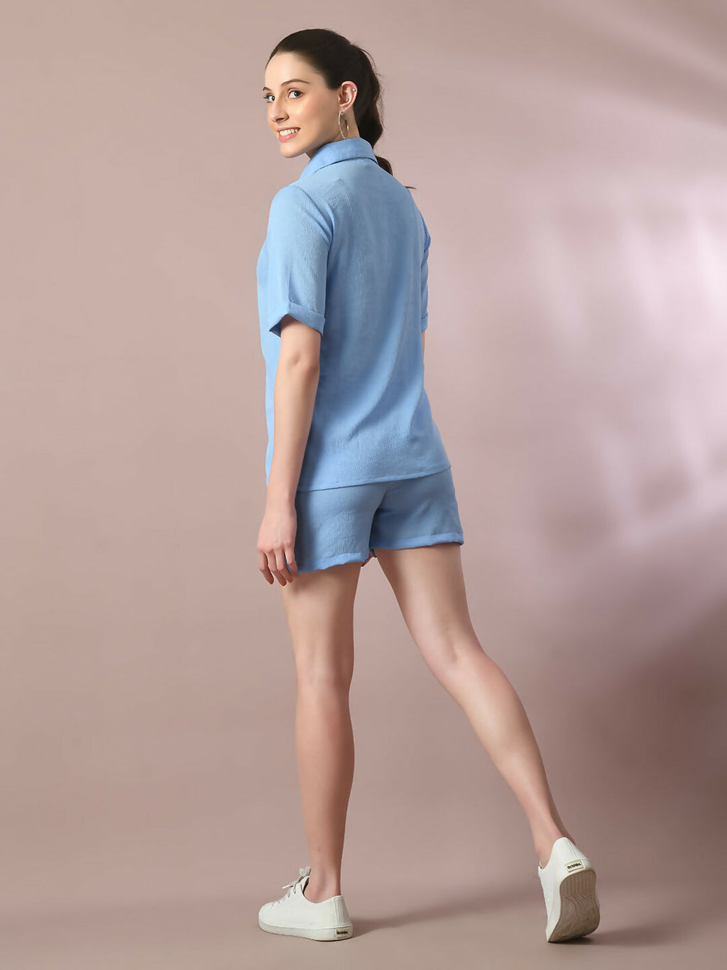 Myshka Women's Blue Solid Regular Fit Shirt