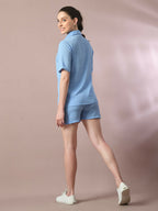 Myshka Women's Blue Solid Regular Fit Shirt