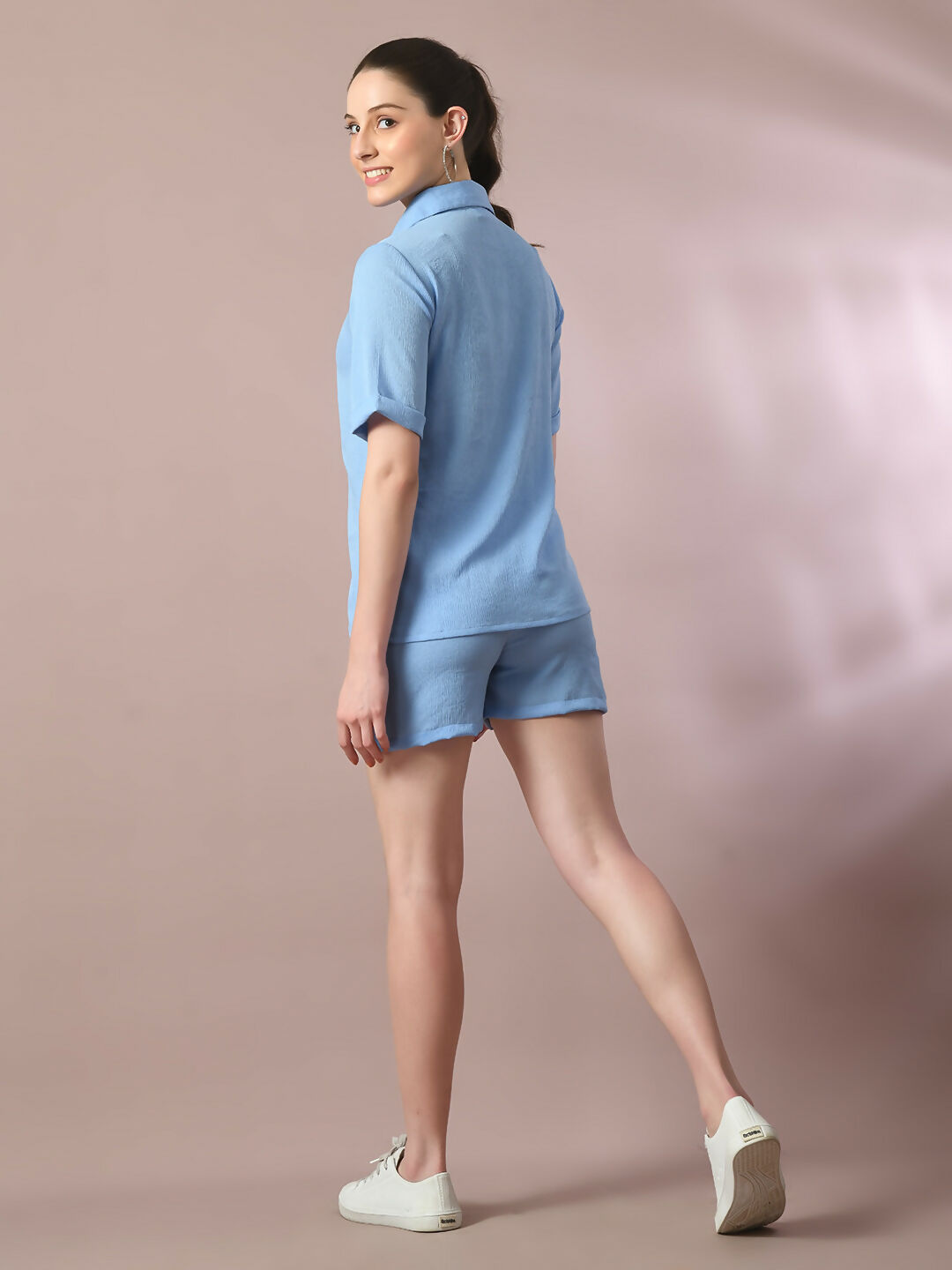 Myshka Women's Blue Solid Regular Fit Shirt