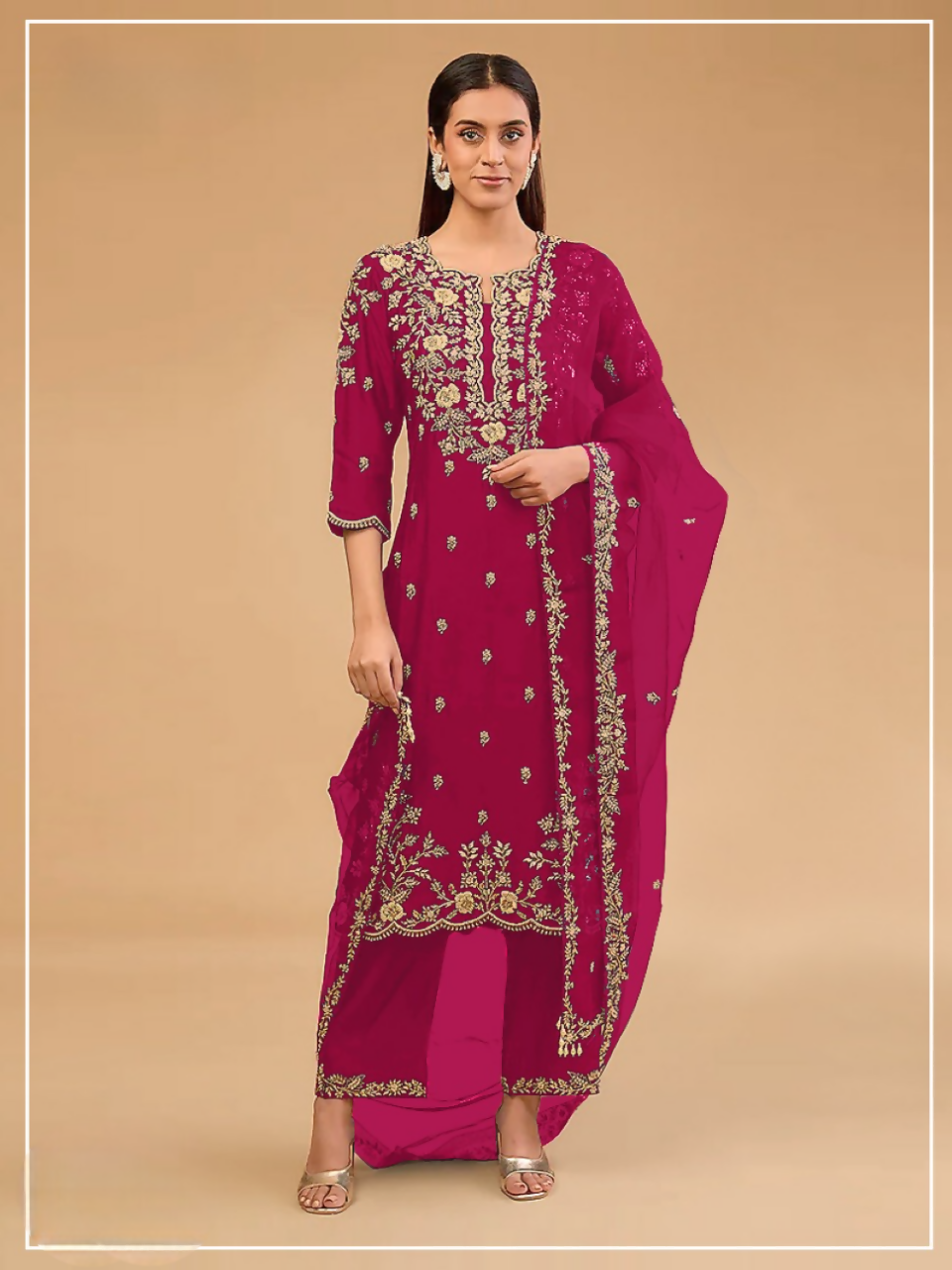 Anaita Maroon Vichitra Suit with Embroidered & Multi Thread Zari Work - Distacart