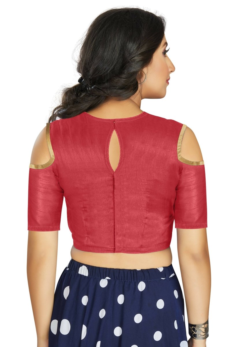 Aastha Fashion Women's Gajri Art Silk Cold Shoulder Sleeve Readymade Blouse