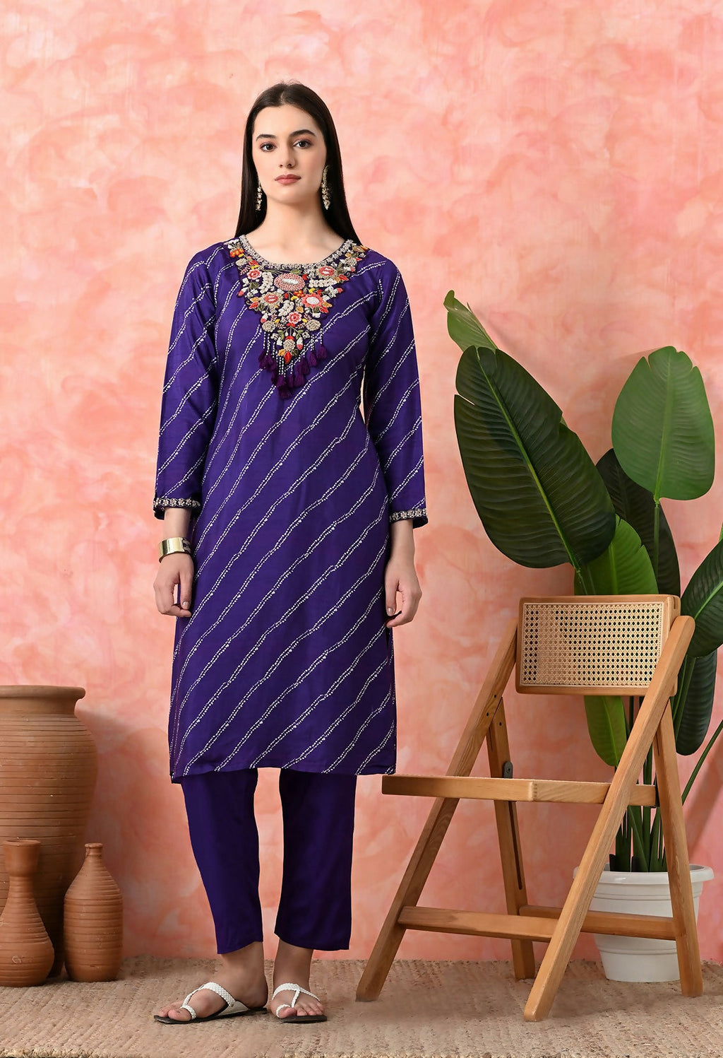 Joban Fashion Purple Premium Pure Viscose Print Dola With Handwork Kurta Set