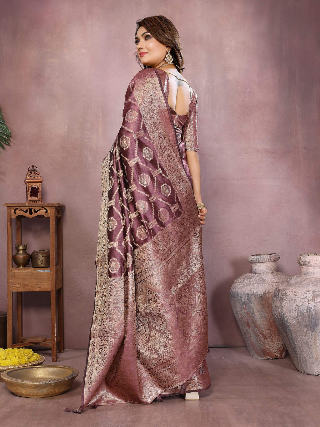 Aastha Fashion Purple Soft Organza Silk Weaving Saree - Distacart