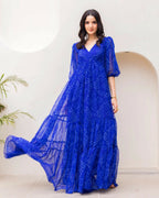 Aayaa Designer crape hand work Multi indo western - Blue - Distacart