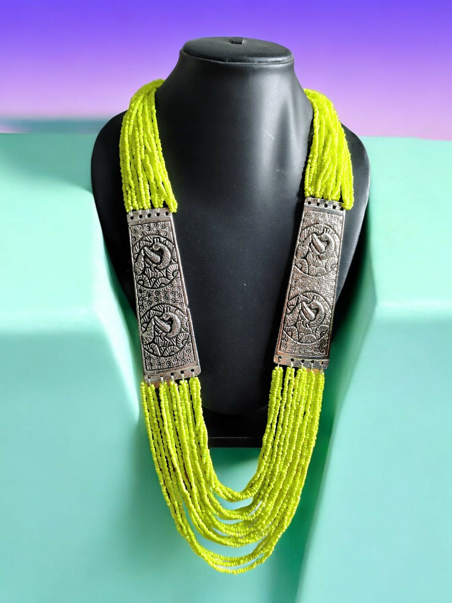 Inhanns Saree Shobha Statement Necklace - Neon Green Necklace