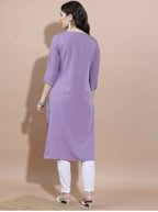 Cheera Women Stylish Hand Block Printed Cotton Blend Flared Kurta - Purpale