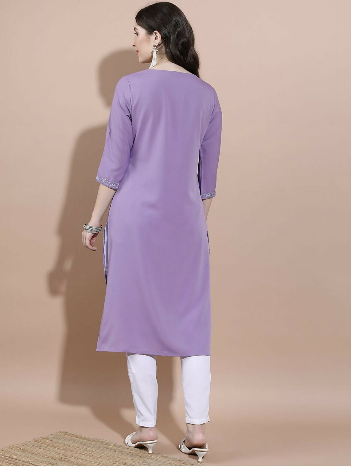 Cheera Women Stylish Hand Block Printed Cotton Blend Flared Kurta - Purpale