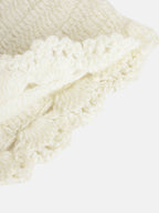 Chutput Kids Woollen Hand Knitted Full Sleeves Cardigan With Short Sleeves Flower Work Dress For Baby Girls - Cream