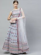 Sky Blue Georgette Heavy Embroidery mirror Work Lehenga Choli with Dupatta - Jivika