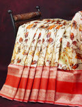 Milk White Banaras Border Pichwai Design Banarasi Semi Silk Saree By Gayathri Reddy Designer Studio