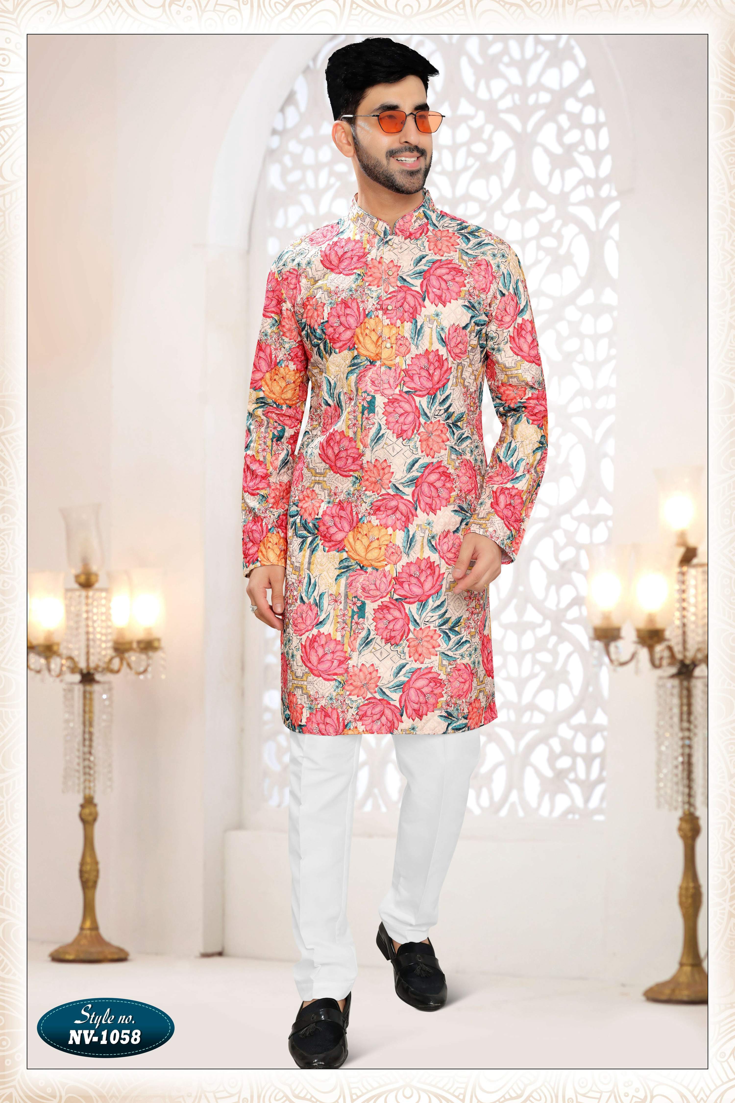 Joban Fashion Men's Cream Base Straight Silk Thread And Sequence Embroidery All Over Kurta Set