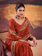 Vastranavya Orange Crepe Printed Saree with Unstitched Blouse - Distacart