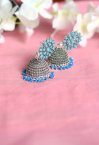 Mominos Fashion Joharkamal Kundan work Jhumka with Sky Blue Beads - Distacart