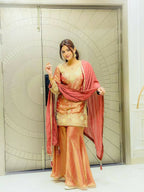 Teeya Creation Goldern Fendy Silk Embroidery Work Designer Wedding Wear Palazzo Suit - Distacart
