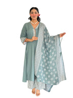 The52 Women's Beautiful Rayon Fabric Embroidery Work A-Line Kurta Pant and Dupatta Set - Distacart