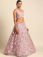House of Panchhi Pink Net Sequins, Mirror and thread embroidery Lehenga choli & Dupatta