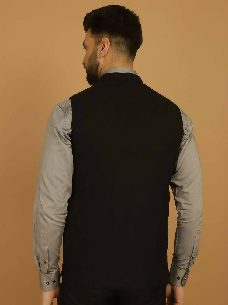 Even Apparels Pure Wool Nehru Jacket - Black