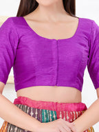 Joban Fashion Purple Dupion Silk Elbow Sleeveless Front Open Blouse