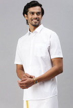 Ramraj Cotton Mens Half Sleeve White Shirt Plus Size - Breeze Cotton