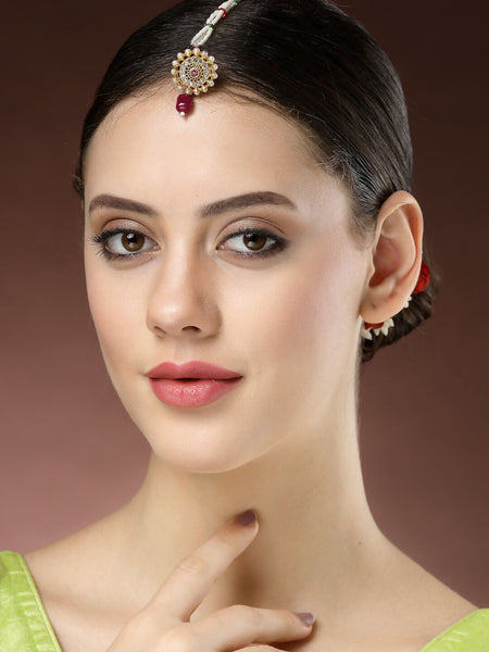 NVR Women's Gold-Polished CZ Stone-Studded Borla Maang Tikka