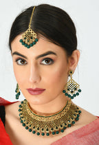 Mominos Fashion Johar Kamal Traditional Rajwadi Design Heavy Golden/Green Color Necklace Set - Distacart