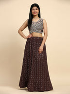 Brown Georgette Embroidered Lehenga choli with Dupatta - Dhara
