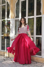 Vastranavya Turquoise Star Georgette with Embroidery Beads Sequins Work Fancy Kurti & Lehenga