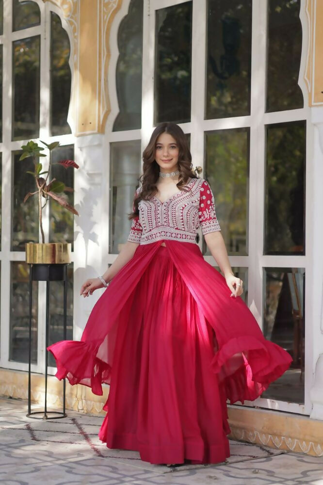 Vastranavya Turquoise Star Georgette with Embroidery Beads Sequins Work Fancy Kurti & Lehenga