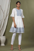 Juniper White Cotton Dobby Festive Embroidered Tiered Dress For Women - Distacart