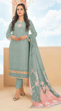 Anaita Sky Blue Cambric Cotton Stitched Suit with Embroidery & Sequence Work - Distacart