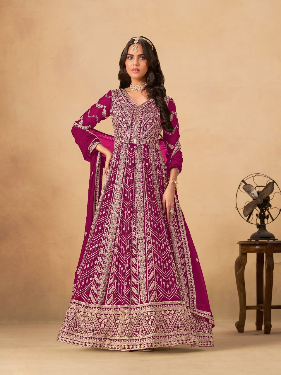 Anaita Rani Pink Faux Georgette Stitched Anarkali Suit with Heavy Embroidery Work - Distacart
