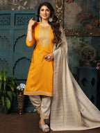 Vamika Chinon Embroidery Mustard Party Wear/Casual Wear/Office Wear Kurta Set/Suit