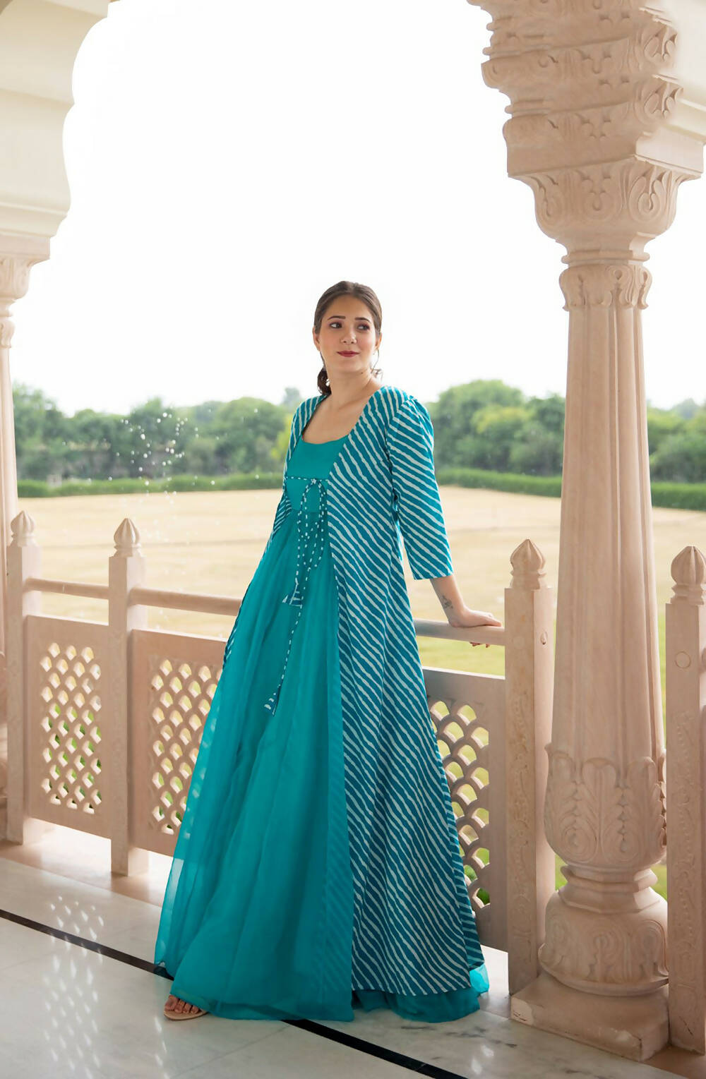 Partywear Designer Digital print Sky Pure Georgette Gown - Anbazaar - Distacart