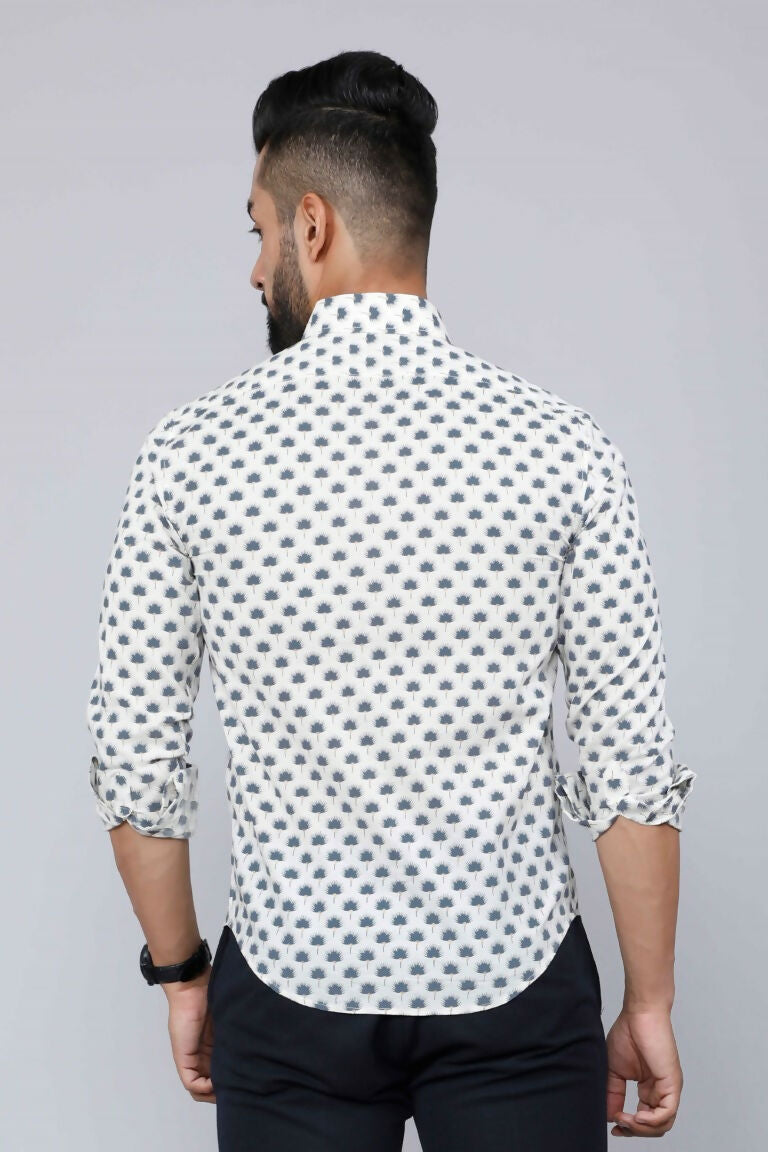 Miravan Men's Grey Floral Print Comfort Cotton Casual Shirt