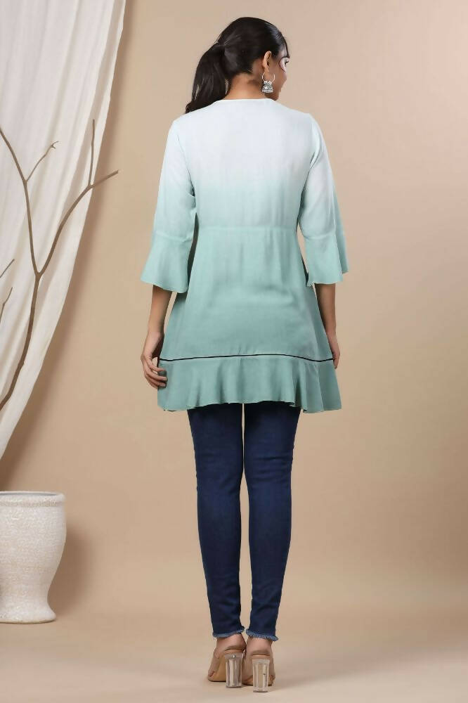 Juniper Sage Green Rayon Festive Embroidered Tiered Tunic For Women - Distacart