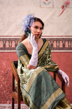 Vastranavya Mehendi Tussar Silk Printed with Viscose Border Saree & Unstitched Blouse - Distacart