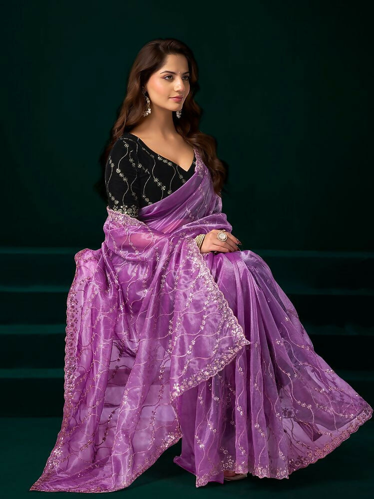 Joban Fashion Lavender Net Party Wear Sarees - Distacart