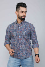 Miravan Men's Blue Floral Print Long Sleeve Casual Shirt