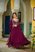 Joban Fashion Maroon Georgette Sequence Embroidery Work Kurta Set - Distacart