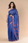 Very Much Indian Handloom Cotton Silk Maheshwari Saree With Sleek Golden Border - Purple Blue