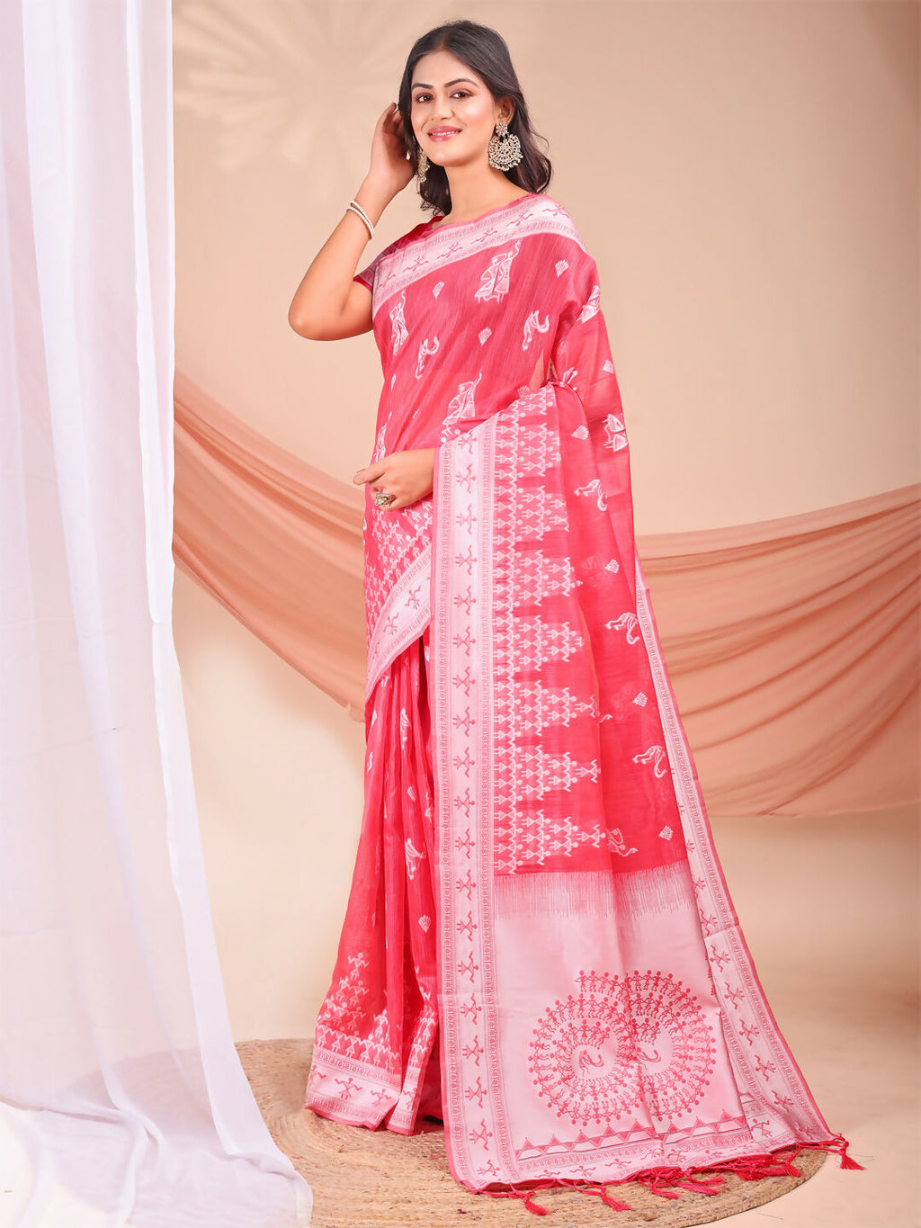 Shree Shyam Fashion Varnika Pink Linen Cotton Saree