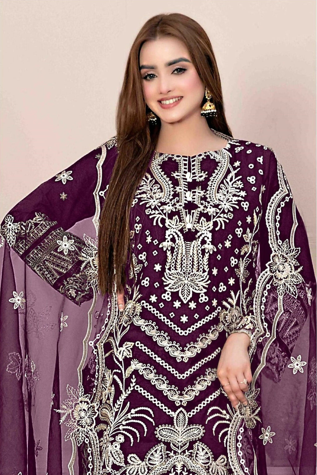 Anaita Purple Faux Georgette Stitched Suit with Embroidery Work - Distacart