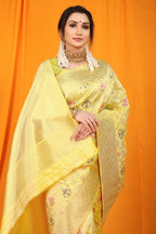 Jyoti Fashion Women's Cream Kanjivaram Silk Zari Woven Saree with Blouse - Distacart